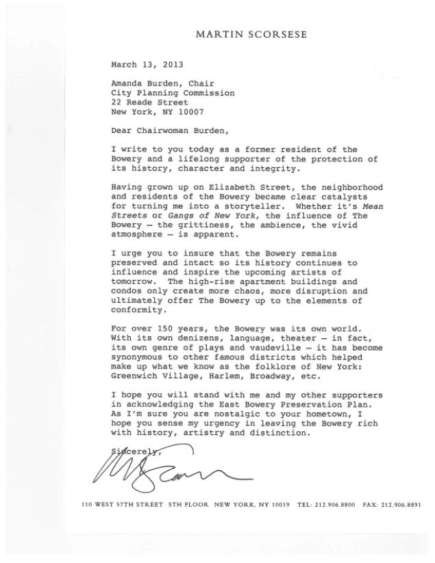 Scorsese Letter
